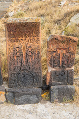 Old Armenian khachkar cross stone in Sevanavank, Armenia. - 710039044