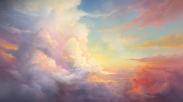 Beautiful background of sky with rainbow clouds AI generated image