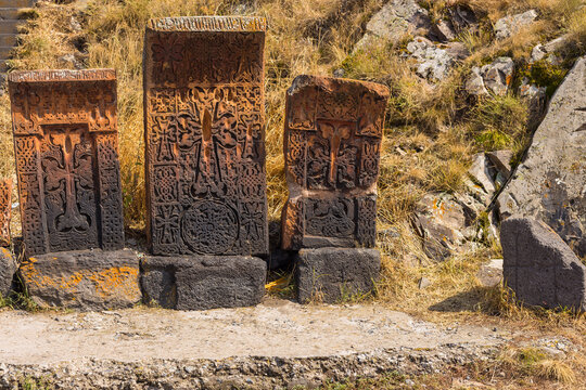 Old Armenian khachkar cross stone in Sevanavank, Armenia.