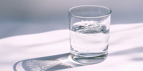 A glass of crystal clear water, white background