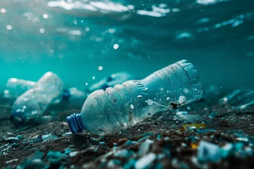 Wandcirkels plexiglas Plastic waste and bottles garbage undersea or in the ocean © Denis