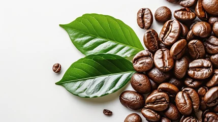  Coffee and beans isolated on white background, Top view. Generative AI. © visoot