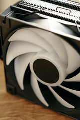 Close up of a cooler computer fan