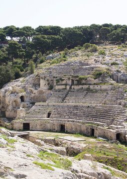 Roman amphitheater on the summer day. Cagliari. Sardinia. Italy.