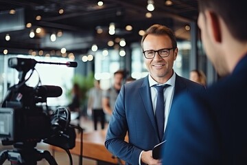 Confident Businessman Interviewing for Corporate Media Event