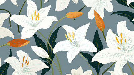 Fototapeta na wymiar Illustrated lilies wallpaper pattern