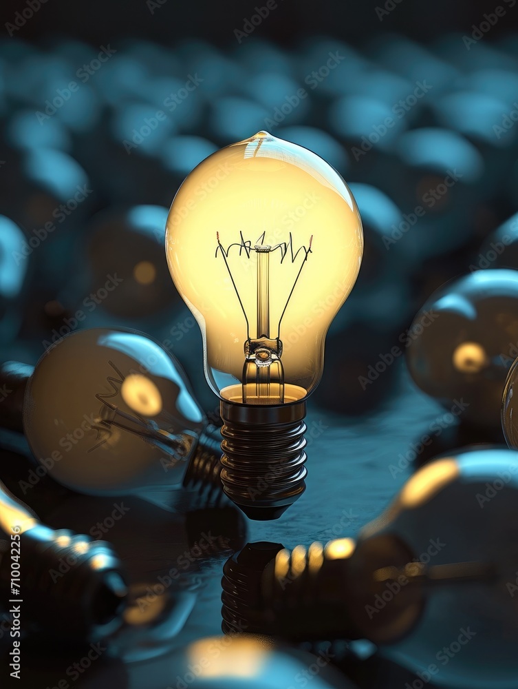 Leinwandbilder the lightbulb is shining at the top of several light bulbs. generative ai.