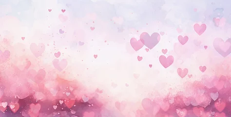 Fotobehang Abstract Pastel pink watercolor background with lots of small hearts all over. Love and happy St Valentines day concept banner © taniasv