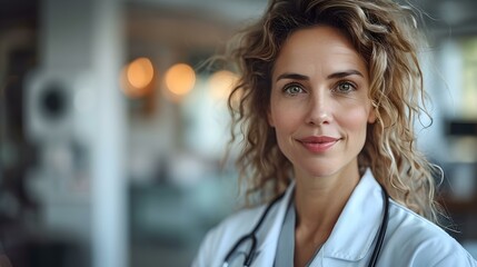 Confident female healthcare professional in a clinical setting. portrait of a doctor with a compassionate look. AI