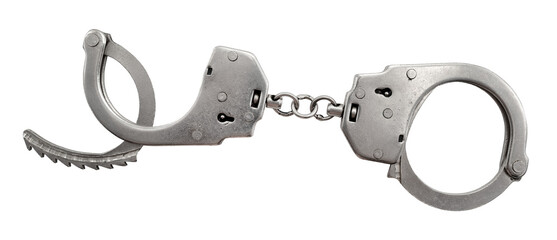 Handcuffs on a white background. Law. Crime. Jail