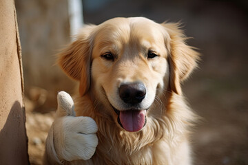 Cheerful Golden Retriever Giving a Thumbs Up Gesture