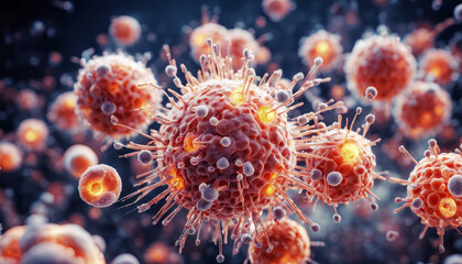 Microscopic corona virus, influenz concept, microbiology and virology