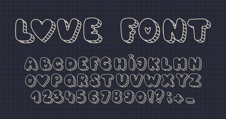 Valentine's Day Love Alphabet Letters and Numbers: Romantic Outline Font for Invitations, Coloring Book, Greeting Card