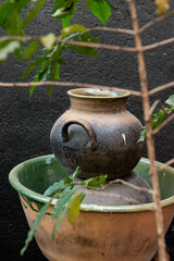 Traditional black clay pot as decoration in Oaxaca, Mexico