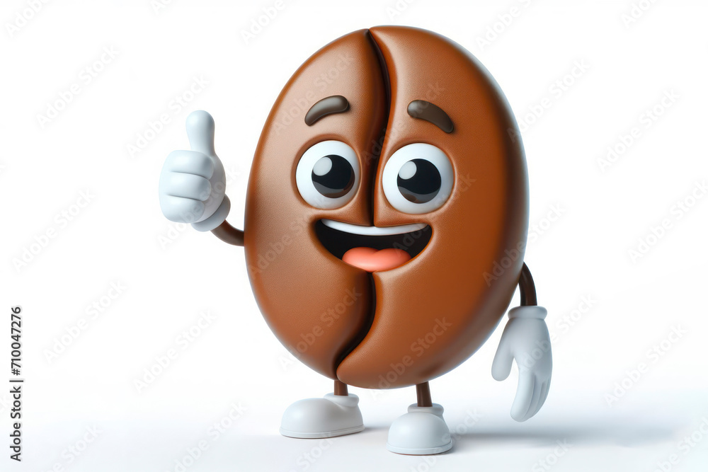 Poster 3d coffee bean character with a smiling face on a white background. ai generative