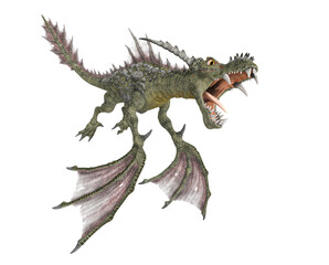 water dragon hunting attack on white background