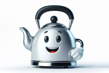 3d kettle character with a smiling face on a white background. ai generative