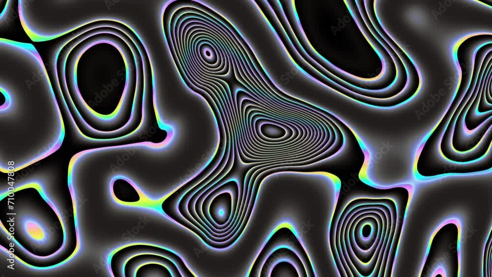 Poster distorted neon glowing lines abstract background on gray background. 4k loop