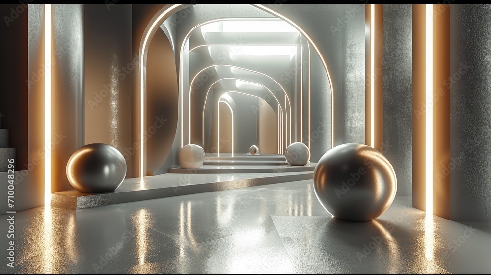 Aufkleber Use sleek and futuristic geometric shapes as the main design elements, Emphasize empty space by placing the shapes strategically in corners. Generative AI.