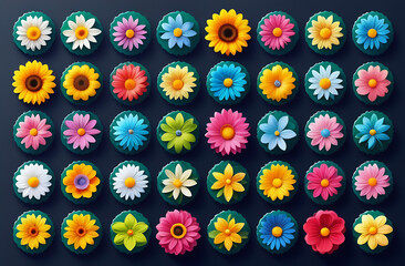 icons of small flowers on a uniform background