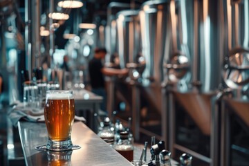 Microbrewery Craft Beer - A microbrewery with stainless steel tanks 
 - AI Generated