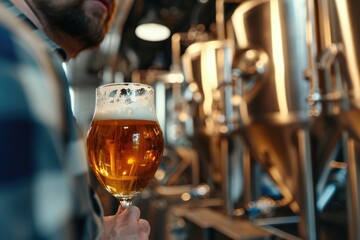 Microbrewery Craft Beer - A microbrewery with stainless steel tanks  - AI Generated
