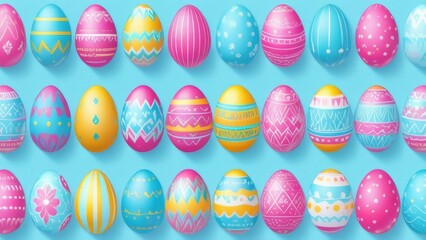 colorful Easter eggs on a blue background, pattern