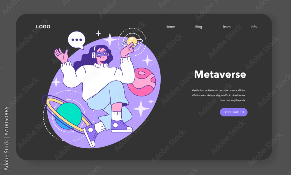 Poster metaverse web banner or landing page night or dark mode. vr futuristic technology. digital environme