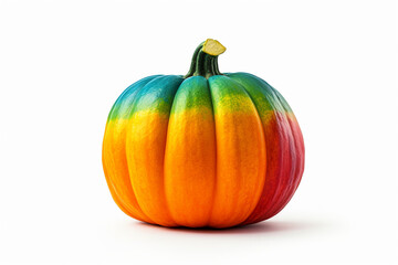 typical halloween, pumpkin with rainbow-coloured, texture, white background isolated created with Generative Ai
