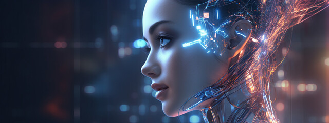 woman AI artificial intelligence concept. - obrazy, fototapety, plakaty