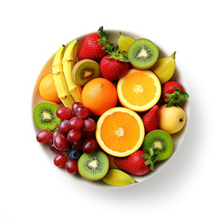 Naklejka na ściany i meble a white bowl with fresh fruits, white background created with Generative Ai