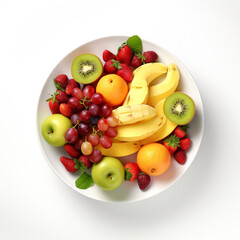 Fototapeta na wymiar a white bowl with fresh fruits, white background created with Generative Ai