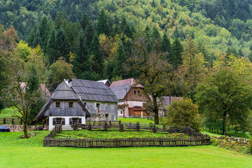 Obraz premium typical farm, Bavšica Valley in Triglav National Park, Bovec, Julian Alps. Slovenia, Central Europe