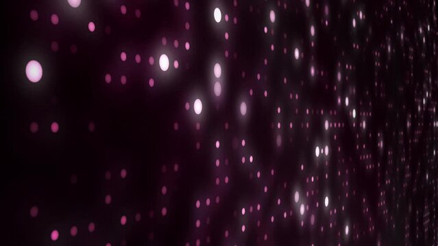 3D wall of animated blinking pink led light dots, looping texture background design