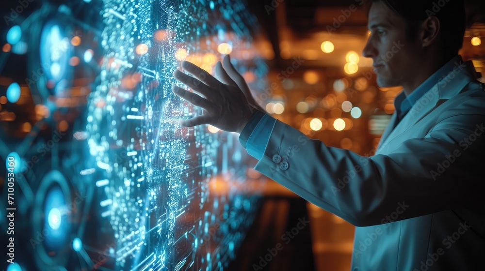 Poster businessman hand interacting with a virtual interface. generative ai.