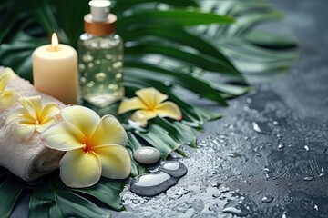 Green yellow Herbal spa with floral tropical ingredients