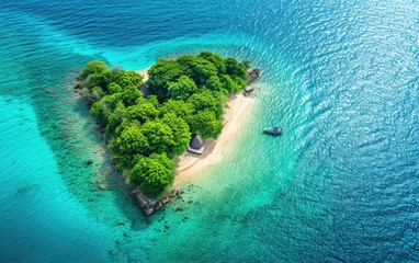 Amazing heart shaped paradise tropical island with crystal clear water. Travel destination