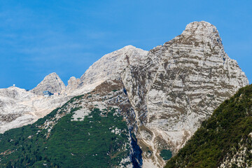 Mount Kanin and cable car station, Bovec, julian alps. Slovenia, Central Europe,