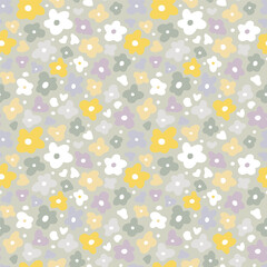 Gentle pattern in natural neutral colors. Flowers of soft shades. Eco background in boho style. Naïve seamless backdrop for web design, fabric, wallpaper