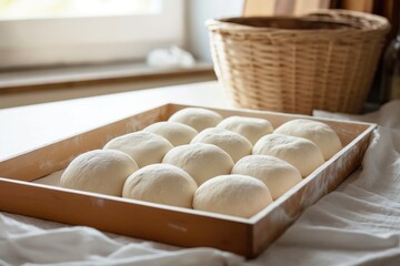 Fototapeta na wymiar Unbaked Dough Balls on Baking Tray.
