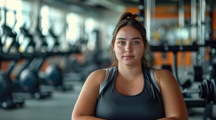 Fototapeta premium A Very fat girl in gym. Generative AI.