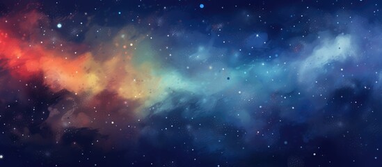 Cosmic-themed background with stars, constellations, galaxies, and celestial formations.