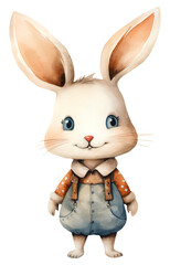 Watercolor illustration of a cute kawaii bunny. Cute animals. Scandinavian style. Transparent background, png. AI generated