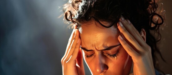 Headache afflicting young woman. - obrazy, fototapety, plakaty