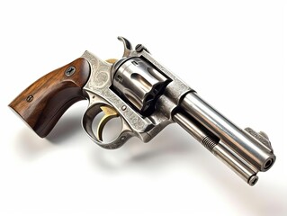 Vintage cowboy revolver on white background