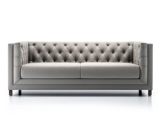 Modern gray sofa front view on white background