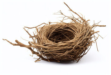Obraz premium a birds nest is shown on a white background, in the style of tumblewave created with Generative Ai