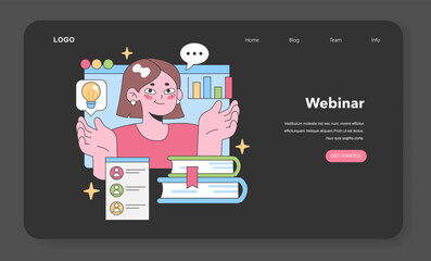 Focused young woman shares a brilliant idea during an online session surrounded by bar graphs, light bulb moment and organized documents. Dynamic virtual workspace promoting creative thinking.