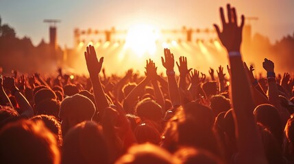 Fototapeta premium A happy crowd at music festival. Generative AI.