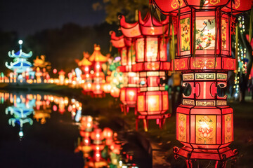 Red lanterns at night during Chinese lantern festival